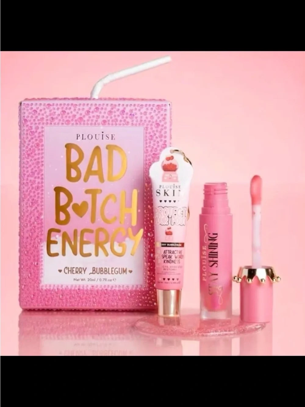 P. Louise Bad B*tch Energy Crystal Lipgloss & Balm Duo Cherry Bubblegum Set BNIB